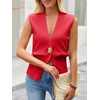 image:imageCicy Bell Womens V Neck Sweater Vest Dressy Casual Knit Sleeveless Shirts Slim Fit Lightweight Button Fall TopsRed