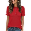 image:imageCicy Bell Womens Puff Short Sleeve Sweater Tops Ruffle Henley Neck Spring Summer Pullover Dressy Casual Knit ShirtsRed