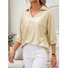 image:imageCicy Bell Womens 34 Sleeve Sparkly Tops Metallic Casual Blouses Loose Fit Collared V Neck Glitter Party ShirtsBeige