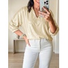 image:imageCicy Bell Womens 34 Sleeve Sparkly Tops Metallic Casual Blouses Loose Fit Collared V Neck Glitter Party ShirtsBeige