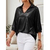 image:imageCicy Bell Womens 34 Sleeve Sparkly Tops Metallic Casual Blouses Loose Fit Collared V Neck Glitter Party ShirtsBlack