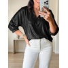 image:imageCicy Bell Womens 34 Sleeve Sparkly Tops Metallic Casual Blouses Loose Fit Collared V Neck Glitter Party ShirtsBlack