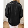 image:imageCicy Bell Womens 34 Sleeve Sparkly Tops Metallic Casual Blouses Loose Fit Collared V Neck Glitter Party ShirtsBlack