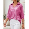 image:imageCicy Bell Womens 34 Sleeve Sparkly Tops Metallic Casual Blouses Loose Fit Collared V Neck Glitter Party ShirtsBright Pink