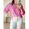 image:imageCicy Bell Womens 34 Sleeve Sparkly Tops Metallic Casual Blouses Loose Fit Collared V Neck Glitter Party ShirtsBright Pink