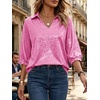 image:imageCicy Bell Womens 34 Sleeve Sparkly Tops Metallic Casual Blouses Loose Fit Collared V Neck Glitter Party ShirtsBright Pink