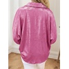 image:imageCicy Bell Womens 34 Sleeve Sparkly Tops Metallic Casual Blouses Loose Fit Collared V Neck Glitter Party ShirtsBright Pink