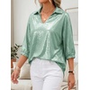 image:imageCicy Bell Womens 34 Sleeve Sparkly Tops Metallic Casual Blouses Loose Fit Collared V Neck Glitter Party ShirtsGreen