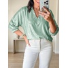 image:imageCicy Bell Womens 34 Sleeve Sparkly Tops Metallic Casual Blouses Loose Fit Collared V Neck Glitter Party ShirtsGreen