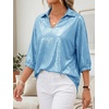 image:imageCicy Bell Womens 34 Sleeve Sparkly Tops Metallic Casual Blouses Loose Fit Collared V Neck Glitter Party ShirtsSky Blue