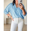 image:imageCicy Bell Womens 34 Sleeve Sparkly Tops Metallic Casual Blouses Loose Fit Collared V Neck Glitter Party ShirtsSky Blue