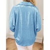 image:imageCicy Bell Womens 34 Sleeve Sparkly Tops Metallic Casual Blouses Loose Fit Collared V Neck Glitter Party ShirtsSky Blue