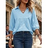image:imageCicy Bell Womens 34 Sleeve Sparkly Tops Metallic Casual Blouses Loose Fit Collared V Neck Glitter Party ShirtsSky Blue