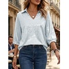 image:imageCicy Bell Womens 34 Sleeve Sparkly Tops Metallic Casual Blouses Loose Fit Collared V Neck Glitter Party ShirtsWhite