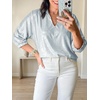 image:imageCicy Bell Womens 34 Sleeve Sparkly Tops Metallic Casual Blouses Loose Fit Collared V Neck Glitter Party ShirtsWhite