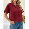 image:imageCicy Bell Womens Cropped Short Sleeve Button Down Shirts Pleated Summer Dressy Casual Blouse Stand Collar Loose Fit TopsBurgundy