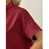 image:imageCicy Bell Womens Cropped Short Sleeve Button Down Shirts Pleated Summer Dressy Casual Blouse Stand Collar Loose Fit TopsBurgundy