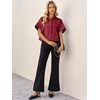 image:imageCicy Bell Womens Cropped Short Sleeve Button Down Shirts Pleated Summer Dressy Casual Blouse Stand Collar Loose Fit TopsBurgundy