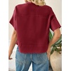 image:imageCicy Bell Womens Cropped Short Sleeve Button Down Shirts Pleated Summer Dressy Casual Blouse Stand Collar Loose Fit TopsBurgundy