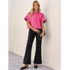 image:imageCicy Bell Womens Cropped Short Sleeve Button Down Shirts Pleated Summer Dressy Casual Blouse Stand Collar Loose Fit TopsRose Red