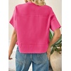 image:imageCicy Bell Womens Cropped Short Sleeve Button Down Shirts Pleated Summer Dressy Casual Blouse Stand Collar Loose Fit TopsRose Red