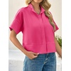 image:imageCicy Bell Womens Cropped Short Sleeve Button Down Shirts Pleated Summer Dressy Casual Blouse Stand Collar Loose Fit TopsRose Red