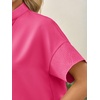 image:imageCicy Bell Womens Cropped Short Sleeve Button Down Shirts Pleated Summer Dressy Casual Blouse Stand Collar Loose Fit TopsRose Red