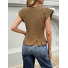 image:imageCicy Bell Womens Deep V Neck Vest Tops Cap Sleeve Cropped Ruffle Shirts Button Up Cotton Fitted Blouse