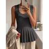 image:imageCicy Bell Womens Pleated Peplum Tank Tops Fitted Ribbed Knit Crew Neck Blouses Summer Sweater VestCute Black
