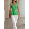 image:imageCicy Bell Womens Pleated Peplum Tank Tops Fitted Ribbed Knit Crew Neck Blouses Summer Sweater VestCute Green