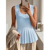 image:imageCicy Bell Womens Pleated Peplum Tank Tops Fitted Ribbed Knit Crew Neck Blouses Summer Sweater VestCute Sky Blue