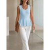 image:imageCicy Bell Womens Pleated Peplum Tank Tops Fitted Ribbed Knit Crew Neck Blouses Summer Sweater VestCute Sky Blue
