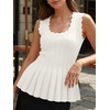 image:imageCicy Bell Womens Pleated Peplum Tank Tops Fitted Ribbed Knit Crew Neck Blouses Summer Sweater VestCute White