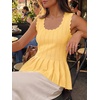image:imageCicy Bell Womens Pleated Peplum Tank Tops Fitted Ribbed Knit Crew Neck Blouses Summer Sweater VestCute Yellow