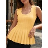 image:imageCicy Bell Womens Pleated Peplum Tank Tops Fitted Ribbed Knit Crew Neck Blouses Summer Sweater VestCute Yellow
