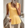 image:imageCicy Bell Womens Pleated Peplum Tank Tops Fitted Ribbed Knit Crew Neck Blouses Summer Sweater VestCute Yellow