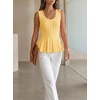 image:imageCicy Bell Womens Pleated Peplum Tank Tops Fitted Ribbed Knit Crew Neck Blouses Summer Sweater VestCute Yellow