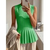 image:imageCicy Bell Womens Pleated Peplum Tank Tops Fitted Ribbed Knit Crew Neck Blouses Summer Sweater VestGreen