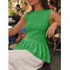 image:imageCicy Bell Womens Pleated Peplum Tank Tops Fitted Ribbed Knit Crew Neck Blouses Summer Sweater VestGreen