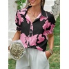 image:imageCicy Bell Womens Puff Sleeve Button Down Shirts Floral Print Summer Casual Tops Boho Loose Fit Collared BlouseBlack Pink