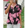 image:imageCicy Bell Womens Puff Sleeve Button Down Shirts Floral Print Summer Casual Tops Boho Loose Fit Collared BlouseBlack Pink