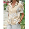 image:imageCicy Bell Womens Puff Sleeve Button Down Shirts Floral Print Summer Casual Tops Boho Loose Fit Collared BlouseKhaki