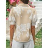 image:imageCicy Bell Womens Puff Sleeve Button Down Shirts Floral Print Summer Casual Tops Boho Loose Fit Collared BlouseKhaki