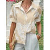 image:imageCicy Bell Womens Puff Sleeve Button Down Shirts Floral Print Summer Casual Tops Boho Loose Fit Collared BlouseKhaki