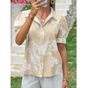 image:imageCicy Bell Womens Puff Sleeve Button Down Shirts Floral Print Summer Casual Tops Boho Loose Fit Collared BlouseKhaki