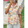 image:imageCicy Bell Womens Puff Sleeve Button Down Shirts Floral Print Summer Casual Tops Boho Loose Fit Collared BlouseWhite Floral