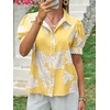 image:imageCicy Bell Womens Puff Sleeve Button Down Shirts Floral Print Summer Casual Tops Boho Loose Fit Collared BlouseYellow