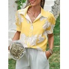 image:imageCicy Bell Womens Puff Sleeve Button Down Shirts Floral Print Summer Casual Tops Boho Loose Fit Collared BlouseYellow
