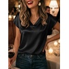 image:imageCicy Bell Womens Satin Cap Short Sleeve Blouses Casual V Neck Tops Summer Dressy Business Work Silky ShirtsBlack