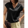 image:imageCicy Bell Womens Satin Cap Short Sleeve Blouses Casual V Neck Tops Summer Dressy Business Work Silky ShirtsBlack